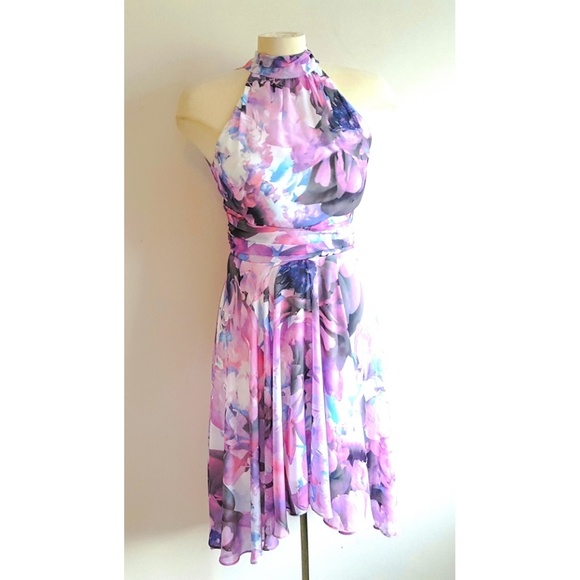 Le Chateau Floral Halter Hi Lo Dress - Picture 2 of 3